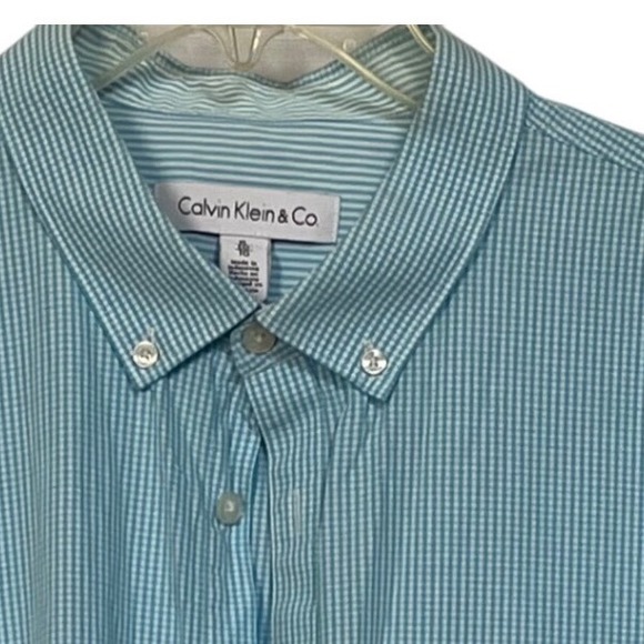 Calvin Klein & Co Other - Calvin Klein Mens XL Lt Blue aqua check Button Down Shirt Long Sleeve Cotton